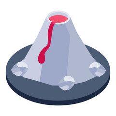 
Mountain outbursting, isometric icons of lava 
