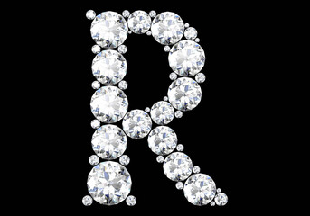 Diamond letters with gemstones isolated on black. 3D rendering