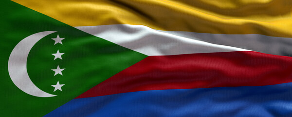 Waving flag of Comoros - Flag of Comoros - 3D flag background