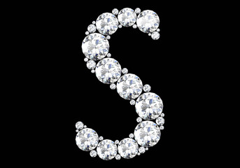 Diamond letters with gemstones isolated on black. 3D rendering