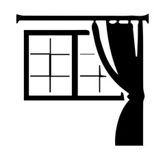 Window and curtain silhouette on white background