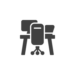 Office workplace vector icon. filled flat sign for mobile concept and web design. Desktop computer and office chair glyph icon. Symbol, logo illustration. Vector graphics