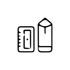 Shaving pencil and silhouette of pencil on white background