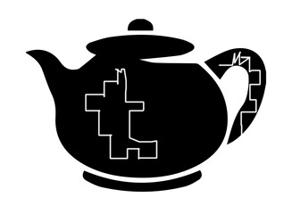 Broken teapot silhouette on white background