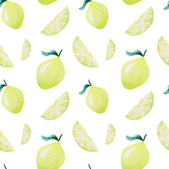 Sample with juicy lemons. Watercolor seamless pattern.