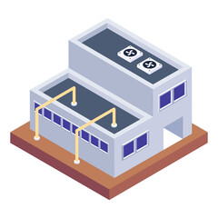 
Industrial gas releasing smokestack, isometric icon of chimneys 
