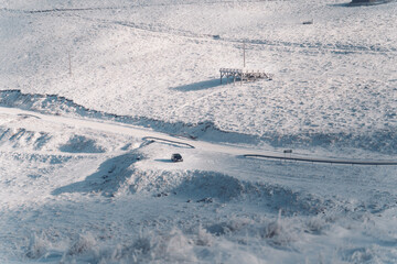Snowy road romania Rarau