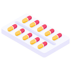 
Trendy isometric vector of medicine strip, capsules 
