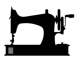 Silhouette of sewing machine on white background