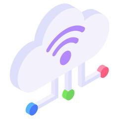 
Wifi signals inside cloud, isometric icon of cloud internet
