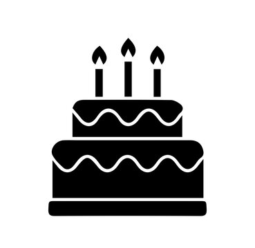 Silhouette of a birthday cake on white background
