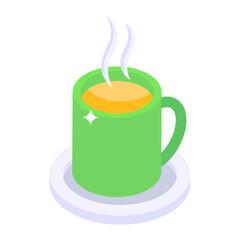 
A cup with smoke, hot tea cup icon in isometric style 
