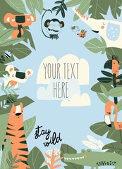 Cartoon Jungle Animals Frame with copy space