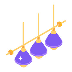 
Hanging light bulbs, concept of ceiling lights in isometric icon
