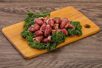 Raw chicken hearts for cooking
