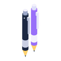 
Office stationery tools, isometric icon of ballpoints 
