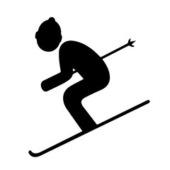 Silhouette of man skiing on white background