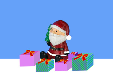 Santa Claus and gift box at christmas with copy space for your text,.wallpaper,greeting card,