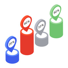 
Trendy isometric icon of bar chart 
