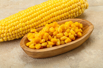 Sweet yellow corn in the bowl