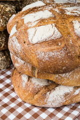 Hand made fresh bread loaves on sale at an Artisan market in England