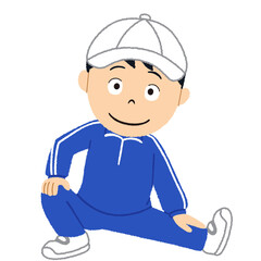 体育の授業でストレッチをする男の子