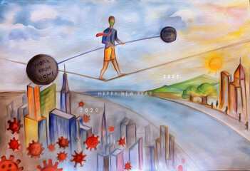 Happy new year poster on "Balancing life in pandemic (Corona) situation."
