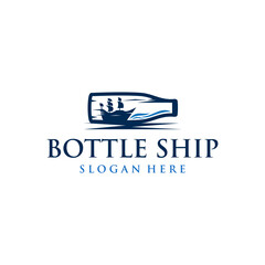 sailing ship inside bottle logo vintage vector illustration template icon, ship in bottle logo, nautical historic logo