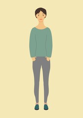 Fototapeta na wymiar Portrait of a pretty smiling woman posing isolated on a background. Vector illustration flat design