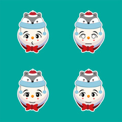 Set Christmas Cute Snowman Icon Vector Flat Background