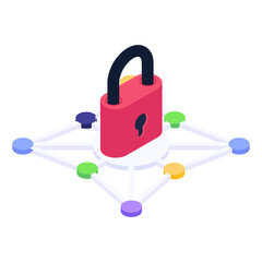 
Isometric icon of lock with nodes, digital lock icon
