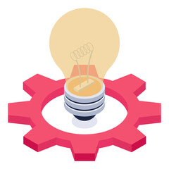 
Light bulb inside gear, idea generation icon
