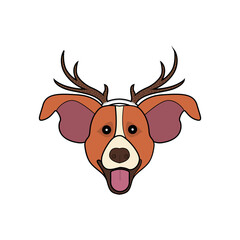 Christmas Dog  with Santa Hat Icon Vector Flat Background