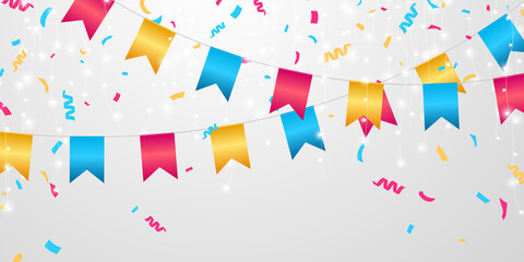 flag celebration Confetti and ribbons colorful, Event Birthday background template with.