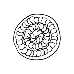 Vector hand drawn ratatouille on plate top view. French cuisine dish. Design sketch element for menu cafe, bistro, restaurant, bakery, label and packaging. Illustration on a white background.