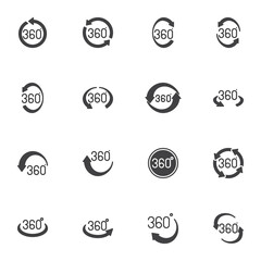 360 degrees vector icons set, modern solid symbol collection, filled style pictogram pack. Signs, logo illustration. Set includes icons as 360 Degree Arrows rotation, panoramic view