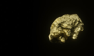 3D rendered pure gold nuggets on black background.