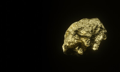 3D rendered pure gold nuggets on black background.