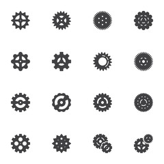 Settings gear vector icons set, modern solid symbol collection, filled style pictogram pack. Signs, logo illustration. Set includes icons as cog, circle gears, cogwheel