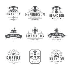 Coffee shop logos design templates set vector illustration for cafe badge design and menu decoration
