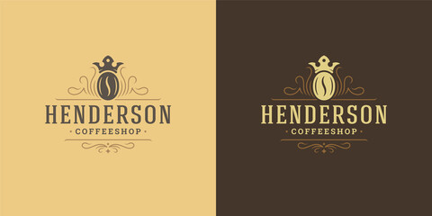 Coffee shop logo template vector illustration with bean silhouette good for cafe badge design and menu decoration
