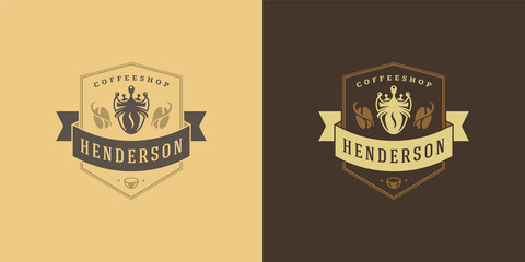 Coffee shop logo template vector illustration with bean silhouette good for cafe badge design and menu decoration