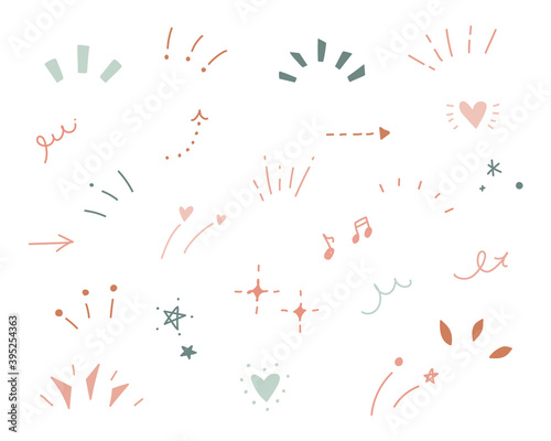 Fototapete 手描きの気づき線 注目マークのセット ポイント 集中 驚き 飾り 装飾 落書き ハート 星 矢印 Yugoro