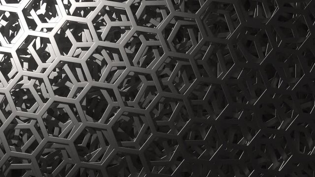 Moving metal plates with hexagonal holes pattern, looping technology related motion background