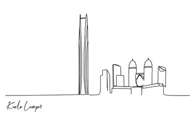 Famous tower in a city. Continuous one line drawing skyline