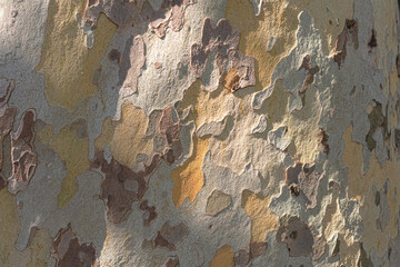 Natural background of the bark of the plane tree and the Golden hour.
