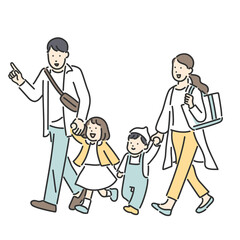 仲良く手を繋いで歩く家族のイラスト素材