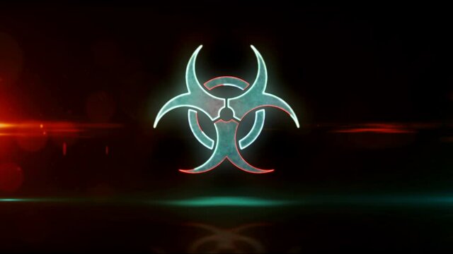 Biohazard symbol, virus pandemic, covid-19 epidemic, danger warning, toxic and biological alert loop concept. Futuristic abstract 3d rendering loopable and seamless animation.