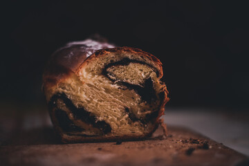 traditional romanian cake. home baking dessert on wooden piece