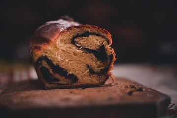 traditional romanian cake. home baking dessert on wooden piece